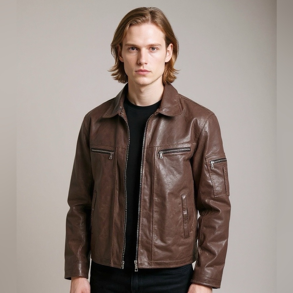 Angelo Litrico Brown Leather Jacket Size XL